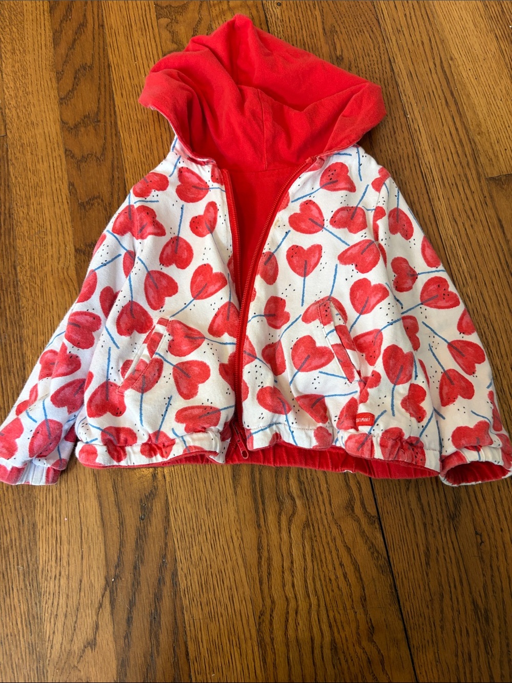Catimini Red Hooded Puffer Jacket with Heart Print